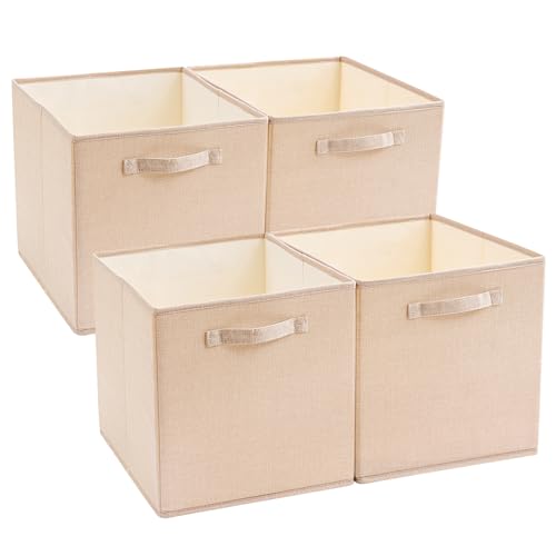 Mangata Caja de almacenamiento 28x28x28 cm, cestas de almacenamiento de tela sin arrugas para cestas de ropa, cajas, arcones, juguetes (4 unidades, Kaki Claro)