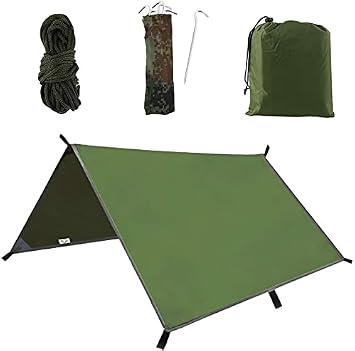 3m X 3m Hammock Rain Fly Tent Tarp, Waterproof Camping Tarpaulin Shelter, Windproof Snowproof Portable Lightweight for Travel Beach
