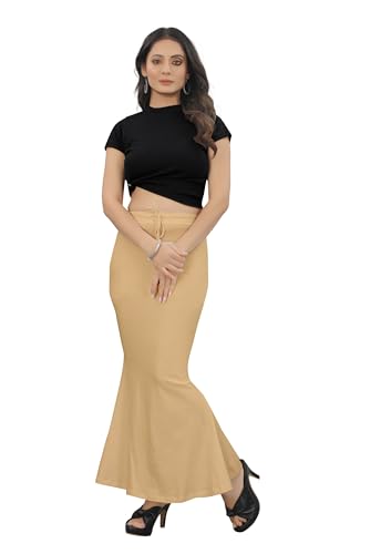 Image of Women's Polyester Blend Shapewear Patticoat Fishcut Flare Pattern Stretchable Drawstring Waist Maxi Length and Slim Fit Body Shaper Peticoat for Saree Daily Use Peticoat