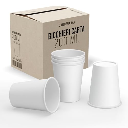 CARTOSPEDÌA - 1000 Bicchieri Carta Da 200 ml, Biodegradabili e Compostabili, Usa e Getta, Monouso, Ecologici per Acqua, IDEALI PER Bevande Calde/Fredde, Feste e Asporto
