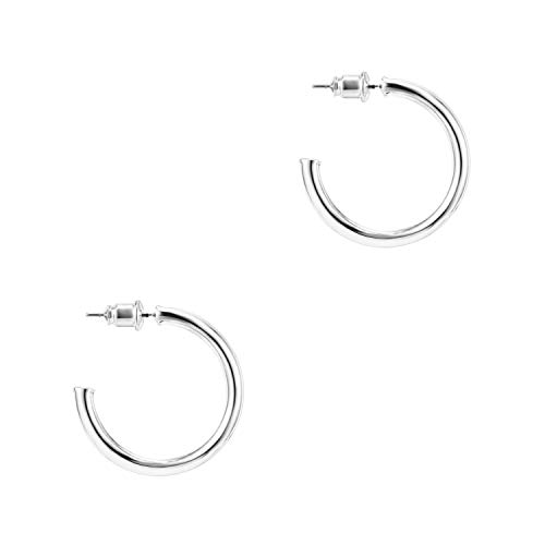 PAVOI 14K White Gold Hoop Earrings For Women | 2mm Thick 30mm Infinity Gold Hoops Women Earrings | Gold Plated Loop Earrings For Women | Lightweight Hoop Earrings Set For Girls