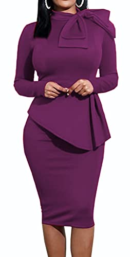 Image of Women's Fashion Peplum Bodycon Dresses Short Sleeve Bow Club Ruffle Pencil Party Dress