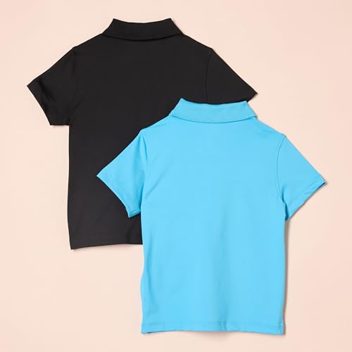 Amazon Essentials Jungen Kurzärmlige Active Performance Poloshirts, 2er-Pack, Aquablau/Schwarz, 6-7 Jahre