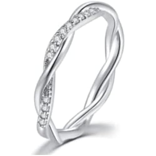 Yuren Twist Ring for Women Fashion 925 sterling silver Stack Twisted Ring Cubic Zirconia Diamond Ring Wedding Party Women Jewelry Size 6-10 (Size 8)