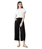 Pantalón Culotte Mujer Verano Ligero y Fresco – Corte Ancho, Cintura Elástica con Cordón, Bolsillos Laterales (90036-Black, XL-2XL)