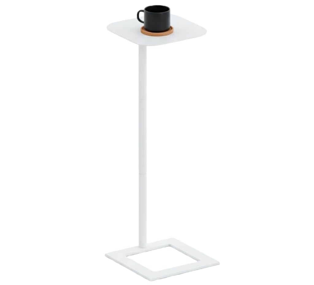ZEXVIDA C-Shaped Side Table, Bedside Table, End Table for Small Spaces, Metal Frame Sofa Side Table, Coffee Table That Slides Under Sofa for Living Room, Bedroom (White, Square)