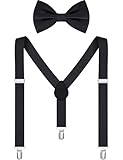 MagicSite Black Suspenders for Boys Elastic Bow Tie Kids Girls Toddlers Adjustable Elastic Y-Back Design...