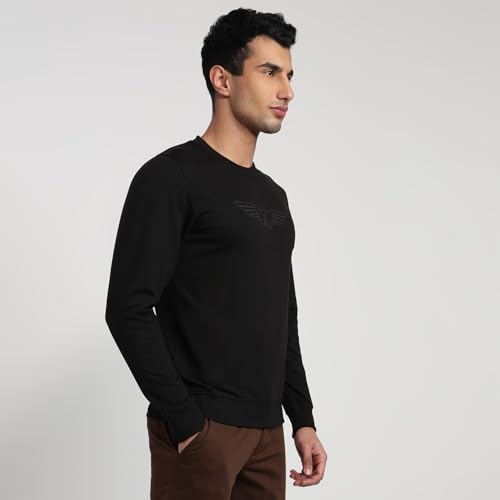 Image of Park Avenue Men Slim Fit Solid Pattern Cotton Polyester Blend Round Neck Full Sleeve Casual Sweatshirt