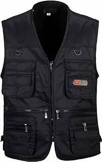 Mens Multi Pockets Jacket Vest Simple Style Costume Waistcoat For Fishing Hunting Men Outdoor Professional Waistcoat For Sightseeing Fishing Camping Traveling