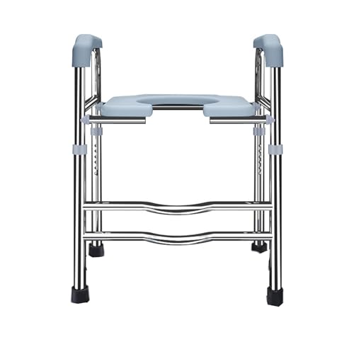 Raised Toilet Seat with Handles,Bedside Commode Wide Seat Chair with Hands Upgrade Adjustable Height 35.2"-29.13" 420lbs Universal Toilet Riser for Elderly 46x35x64CM Blue and Silver