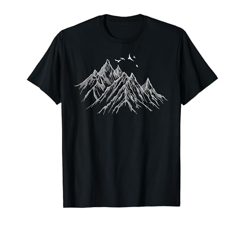 Adventure Starts With Mountain Art - Camiseta Unisex - Black - S - Manga de Doble Puntada - Regular Fit - Montaña - Diseño de Montaña Atrevida y Ligera
