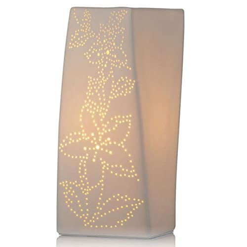 Zen et Ethnique Lampe à poser blanche Ellipse fleurie