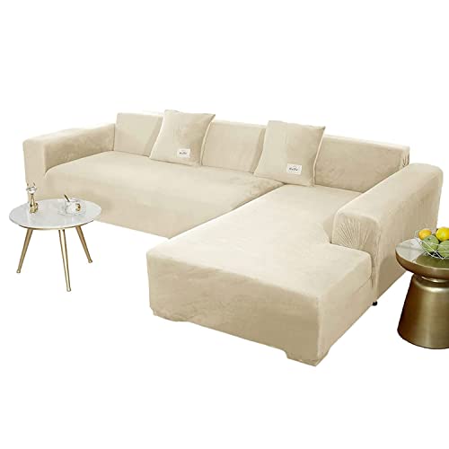 Stretch Corner Sofabezug L Form beige für Schnittsofa-Set für Hunde Haustiere Katze,Couchbezüge sofa überwurf für Wohnzimmer,Sofa Schonbezüge Möbelschutzbezüge für Chaiselongue(Grau,2 Stück) Cover