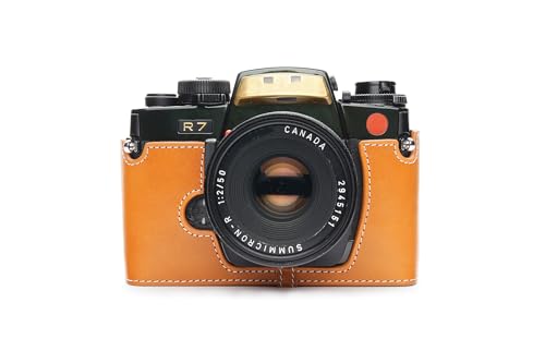 Demi-étui en cuir véritable fait main pour Leica R7 marron sable