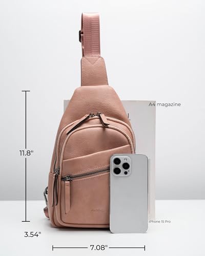 Image of Alldaily Large Sling Bag for Women Crossbody Purse Leather Fashionable Trendy Chest Bag for Travel, Fanny Pack (Dusty Rose)