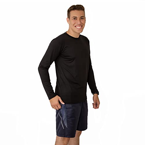 Camisa UV Masculina Manga Longa Praia Blusa Proteção Solar 50+ Térmica Piscina Ciclismo (GG, Preto)