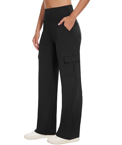 LXP Yoga Cargo Pants Women Wide Leg Pants with Pockets High Waist Stretch Dress Casual Business Work Travel Pants,31