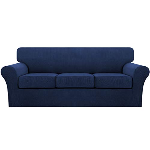 Turquoize 4 Piece Sofa Covers for 3 Cushion Couch Sofa Slipcover Soft Couch Cover for Dogs Washable Furniture Cover with 3 Individual Large Cushion Covers Feature Fabric (Large Sofa, Navy)