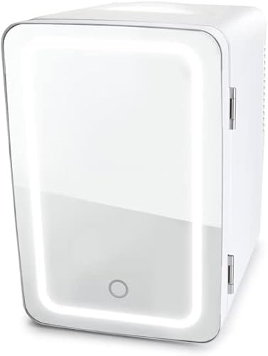 LED Lighted Mini Fridge With Mirror Door Refrigerator, White