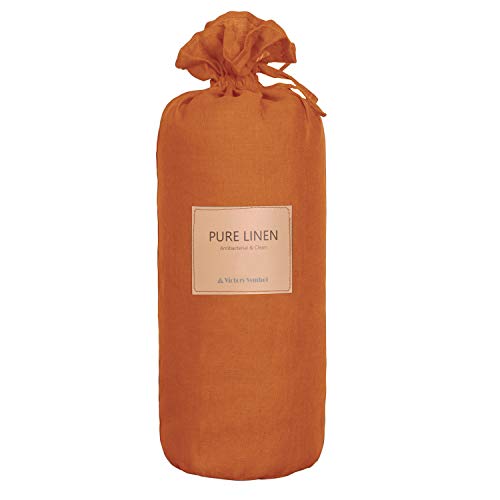 100% French Natural Linen Bedding S VICTORY SYMBOL Ultra Soft Durable Luxurious Stone Washed 4 Pieces Sheets Set(Caramel,Full)