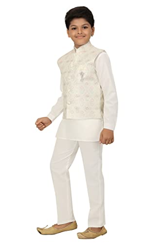 Image of AHHAAAA Kids Ethnic Chikan Work Waistcoat Kurta and Pajama Set For Boys