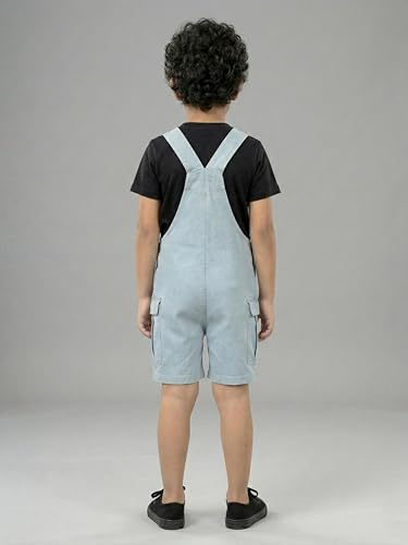 Image of KiddoPanti Unisex Denim Cargo Dungaree Shorts | 69.1% Cotton 29% Spun Poly 1.9% Spandex | Above Knee Length | Soft Breathable Summer Dungaree