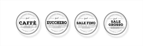 Aufkleber für Salz, Zucker & Kaffee, italienisch, rund, transparent, Vinyl, wasserdicht, für Speisekammer-Behälter, Maße: 6 cm