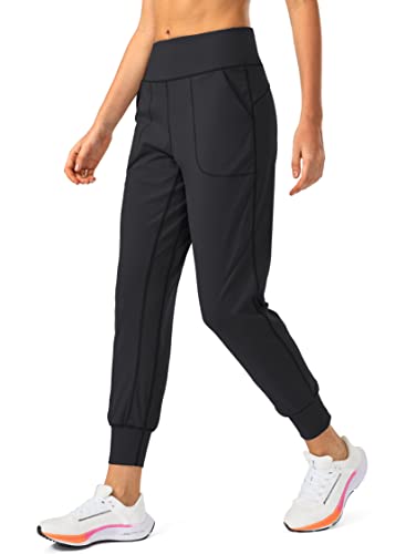 Soothfeel Women s Joggers with Zipper Pockets High Waisted Athletic Workout Yoga Pants Joggers for Women Black