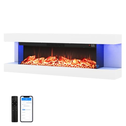 Image of TANGZON Electric Fireplace, Wall Mounted Electric Fire Suite with WiFi
