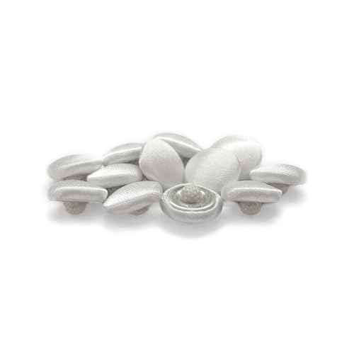 ButtonMode Silk Satin Bridal Trim Buttons for Wedding Dress, Fabric Covered with Canvas Shank Back Handmade Includes 1-Dozen Buttons Measuring 11mm (7/16 Inch or 18L), Slightly Off White, 12-Buttons