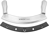 armeroCrust Mezzaluna Knife with Double Handle for Extra Stability - 12 Inches - Pizza Rocker for Precise Slicing of Thick Crust - Grade 18/0 Stainless Steel with Premium Finish
