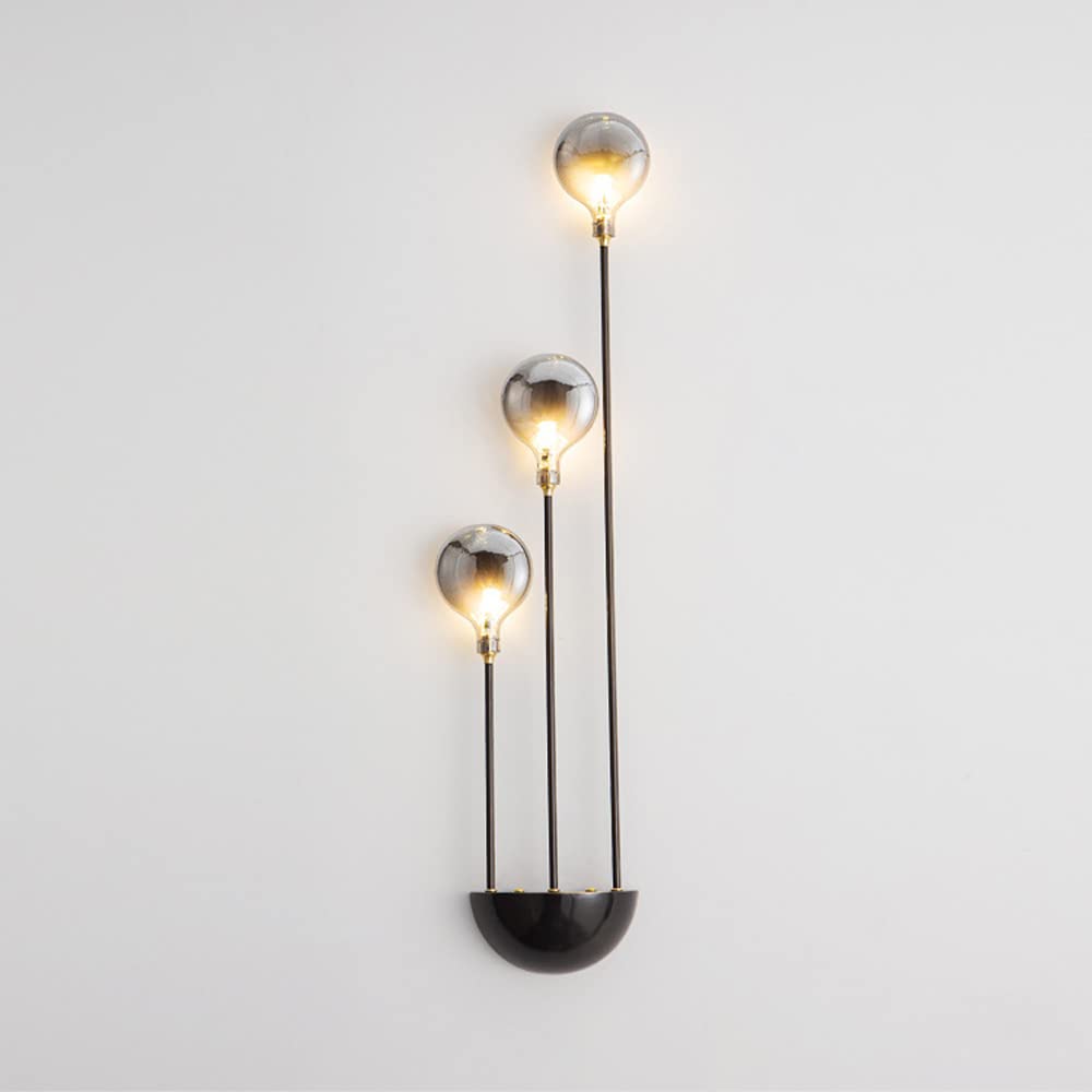 SXECAEPS 3-light Glass Wall Sconce Geometric Copper Mount Light Modern Headboard Lamp, Art Deco Lighting Fixture Bedroom Bedside Sconces, G4 Lamps for Living Room