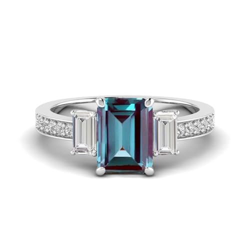 10K 14K 18K Gold 2CT Emerald Cut Gemstone 3 Stone Rings for Women Engagement Wedding Anniversary Ring Birthday Jewelry Gifts for Her Size 4-15