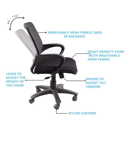 Image of Home and Workplace Comfortable Fabric Office Chair with Adjustable Handles, Medical /Kitchen /Doctor /Salon (Grey)