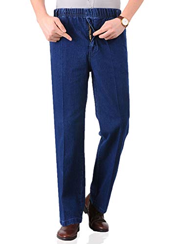 Soojun Mens Casual Loose Fit Elastic Waist Jeans Denim Pants, Indigo, 38W x 32L - Thumbnail 7
