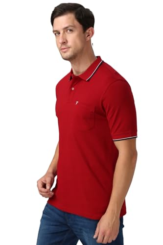 Image of Van Heusen Athleisure Men Solid Cotton Polo T-Shirt with Pocket - Side Slit, Half Sleeve, Regular Fit