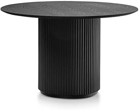 THE KASHTH Solid Wood Round Dining Table – 4 Seater, Handcrafted with Black Finish, Sturdy & Elegant Wooden Table – 120 cm Diameter x 75 cm Height (Black 2)