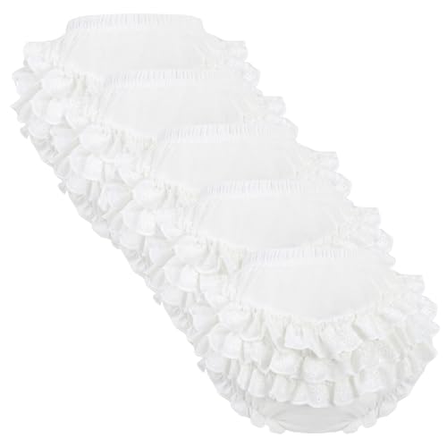 5 Piece Set of Ruffled Lace Panty Diaper Covers for Baby Girls Cotton Toddler White Shorts Underwear