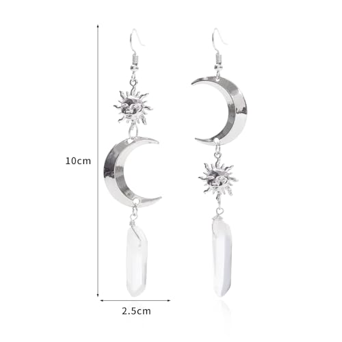 Celestial Raw Crystal Dangle Earrings with Sun and Moon Design - image 6