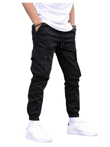 OYOANGLE Men's Cargo Jogger Pants Elastic Drawstring Waist Flap Pocket Joggers Hiking Outdoor Track Jogging