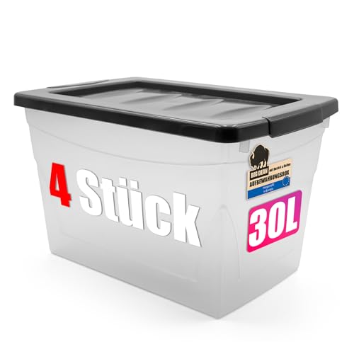 BigDean 4x 30 L Aufbewahrungsbox mit Deckel Budget Line Plastikbox mit...