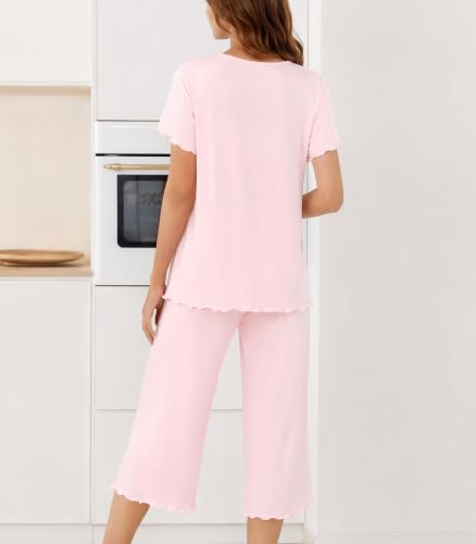 Image of NACHILA Women's Bamboo Viscose Pajama Sets Summer Cooling Short Sleeve Capri Soft Pjs Night Sweats Moisture Wicking Sleepwear
