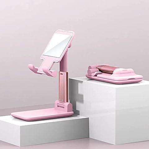 E Trade Portable Mobile Phone Holder - Adjustable Cell Phone Stand with Weighted Base - Foldable Smartphone Stand Compatible for ALL Smart Phone, iPad, Kindle (Pink) Cover