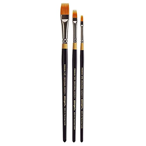 KINGART B-031 Premium 3 pc. Original Gold 9120 Series RAKE Comb Artist Brush Set, Synthetic Golden Taklon Hair for Acrylic, Oil, Watercolor and Gouache Paint, Short Handle, 3 Sizes: 1/8", 1/4", 1/2" by KINGART - Used condition - Image 3