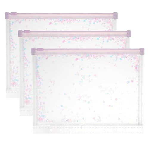 PATIKIL Lot de 3 pochettes transparentes en plastique A5 avec fermeture éclair - 22,9 x 17,8 cm - Étanche - Avec décoration à paillettes pour documents, carnets, cartes