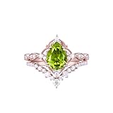 1.5ct Pear Shaped Peridot Engagement Rings for Women 10K 14K 18K Gold Peridot and Moissanite Wedding Ring Set Bridal Set 2pcs Vintage Inspired V Shaped Wedding Band Anniversary