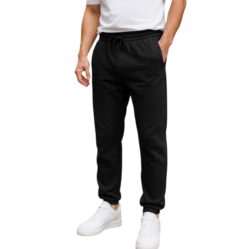 Urban Road Men’s Fleece Jogging Bottoms – Winter Warm Sweatpants with Zipped Pockets & Drawcord Waist, Heavyweight 280gsm Joggers, Casual Sports & Loungewear Trousers Black