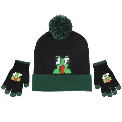 Hat Gloves Set Winter Warm Knit Beanie Cap One Size Black