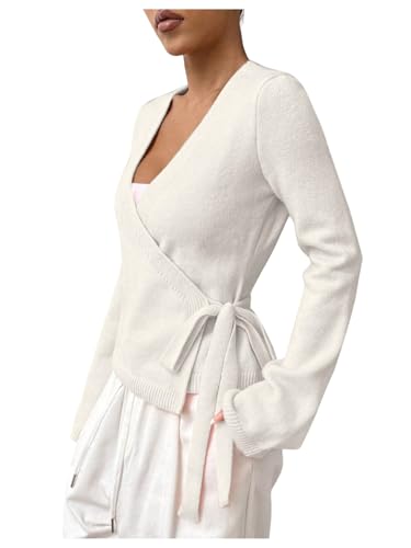 Verdusa Women's Cozy V Neck Wrap Tie Front Cardigan Casual Knit Chunky Cardigan Sweaters