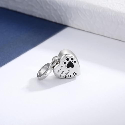 Sterling Silver Urn Charms for Ashes Dog Cremation Charm for Women Fit Bracelet Heart Bead Dog Paw Memorial Keepsake Pendant Cremation Jewelry for Women3
